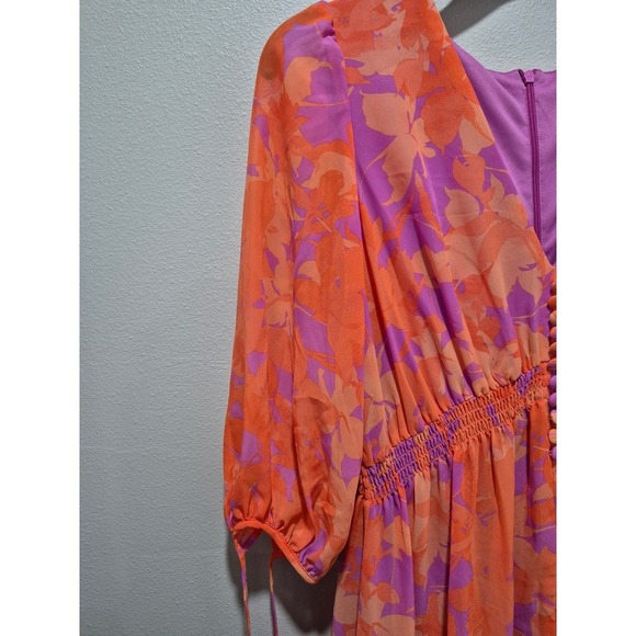 Taylor Bohemian Floral Print V Neck Button Front Tiered Ruffle Mini Dress - Picture 2 of 7